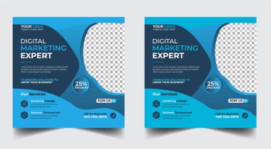 Dijital pazarlama pankartı tasarım şablonu. Dijital iş dünyası sosyal medya posta şablonu. Sosyal medya afişi tasarım şablonu. Sosyal medya postası tasarımı. Sosyal medya bohça tasarımı
