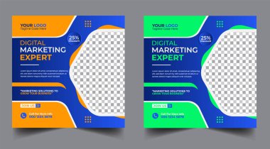 Dijital pazarlama pankartı tasarım şablonu. Dijital iş dünyası sosyal medya posta şablonu. Sosyal medya afişi tasarım şablonu. Sosyal medya postası tasarımı. Sosyal medya bohça tasarımı