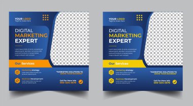Dijital pazarlama pankartı tasarım şablonu. Dijital iş dünyası sosyal medya posta şablonu. Sosyal medya afişi tasarım şablonu. Sosyal medya postası tasarımı. Sosyal medya bohça tasarımı