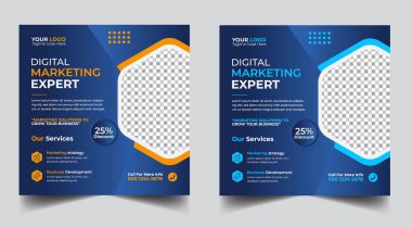 Dijital pazarlama pankartı tasarım şablonu. Dijital iş dünyası sosyal medya posta şablonu. Sosyal medya afişi tasarım şablonu. Sosyal medya postası tasarımı. Sosyal medya bohça tasarımı