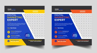 Dijital pazarlama pankartı tasarım şablonu. Dijital iş dünyası sosyal medya posta şablonu. Sosyal medya afişi tasarım şablonu. Sosyal medya postası tasarımı. Sosyal medya bohça tasarımı