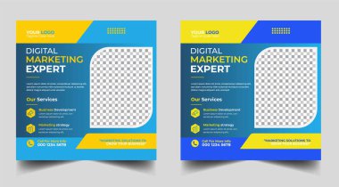Dijital pazarlama pankartı tasarım şablonu. Dijital iş dünyası sosyal medya posta şablonu. Sosyal medya afişi tasarım şablonu. Sosyal medya postası tasarımı. Sosyal medya bohça tasarımı