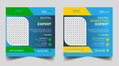 Dijital pazarlama pankartı tasarım şablonu. Dijital iş dünyası sosyal medya posta şablonu. Sosyal medya afişi tasarım şablonu. Sosyal medya postası tasarımı. Sosyal medya bohça tasarımı