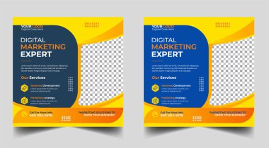 Dijital pazarlama pankartı tasarım şablonu. Dijital iş dünyası sosyal medya posta şablonu. Sosyal medya afişi tasarım şablonu. Sosyal medya postası tasarımı. Sosyal medya bohça tasarımı