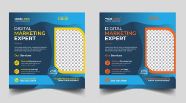 Dijital pazarlama pankartı tasarım şablonu. Dijital iş dünyası sosyal medya posta şablonu. Sosyal medya afişi tasarım şablonu. Sosyal medya postası tasarımı. Sosyal medya bohça tasarımı