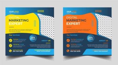 Dijital pazarlama pankartı tasarım şablonu. Dijital iş dünyası sosyal medya posta şablonu. Sosyal medya afişi tasarım şablonu. Sosyal medya postası tasarımı. Sosyal medya bohça tasarımı