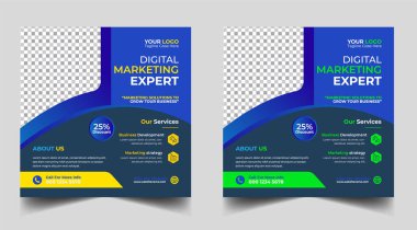 Dijital pazarlama pankartı tasarım şablonu. Dijital iş dünyası sosyal medya posta şablonu. Sosyal medya afişi tasarım şablonu. Sosyal medya postası tasarımı. Sosyal medya bohça tasarımı