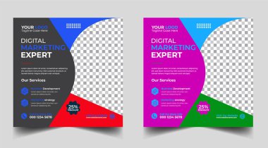 Dijital pazarlama pankartı tasarım şablonu. Dijital iş dünyası sosyal medya posta şablonu. Sosyal medya afişi tasarım şablonu. Sosyal medya postası tasarımı. Sosyal medya bohça tasarımı
