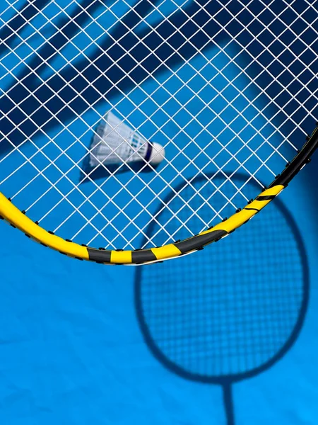 Racquet Net Badminton Close Back Shadow Racquet Shuttlecock Top View — Stock Photo, Image