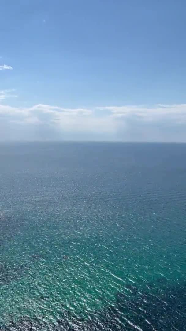 Sea View Surface Ocean Blue Sky Lights Sun Calm Water — Stock Video