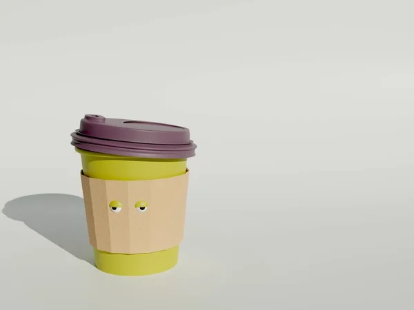 Coloured Coffee Cup Sleepy Eyes Keep Cup Morning — Stock Photo, Image