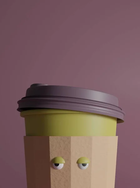 Gekleurde Koffiekop Met Slaperige Ogen Bewaar Beker — Stockfoto