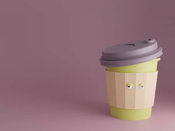 Farbige Kaffeetasse Mit Schläfrigen Augen Becher Aufbewahren Morgen — Stockfoto