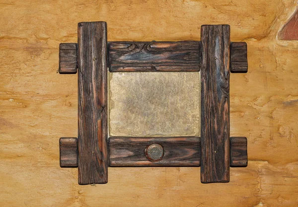 古色古香的木制相框 金色背景的镜子或照片 设计要素 — 图库照片