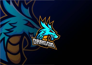 Mavi ejderha logosu takım esport tasarım maskotu
