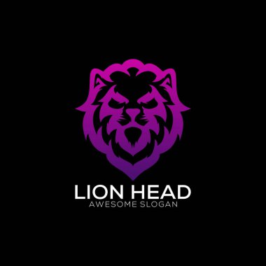 Aslan başı logo tasarımı gradyan çizgi sanatı