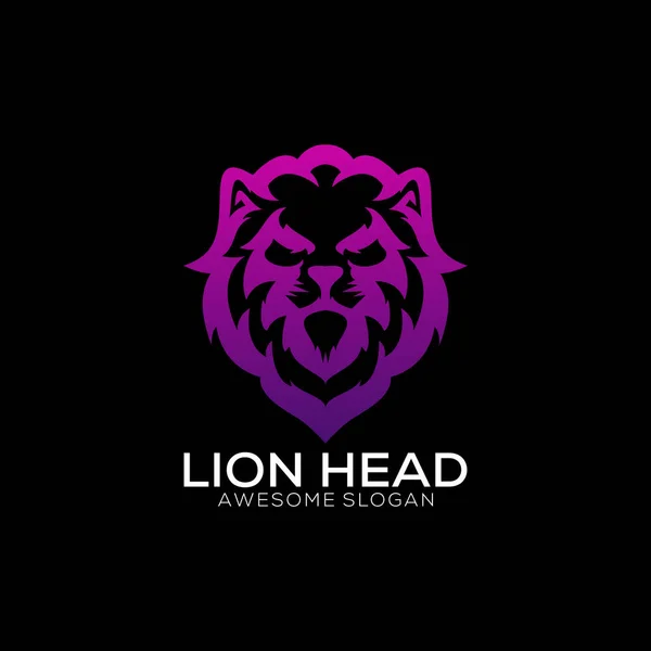 Lion Tête Logo Conception Dégradé Ligne Art — Image vectorielle
