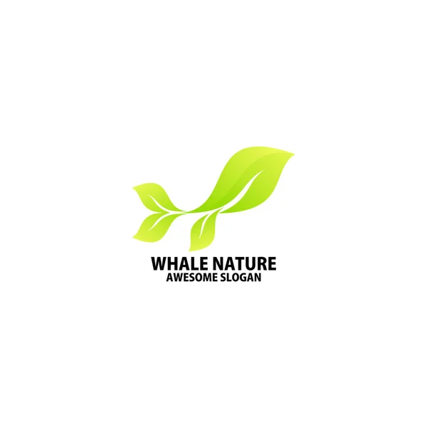 Wal Mit Blatt Logo Design Farbverlauf — Stockvektor