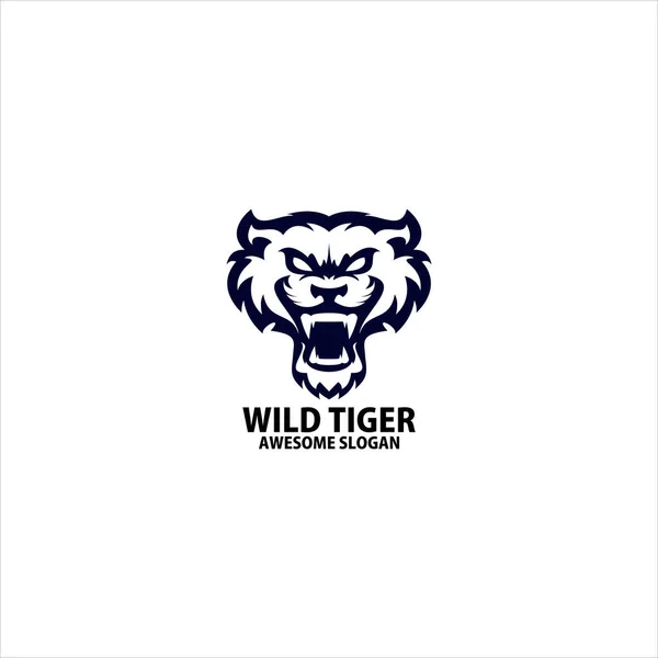 Tigre Sauvage Logo Conception Ligne Art Couleur — Image vectorielle