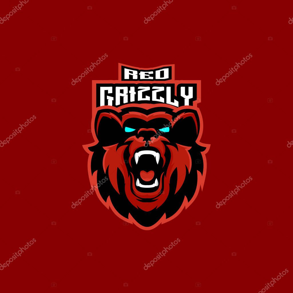 Red grizzly logo design mascot esport gaming