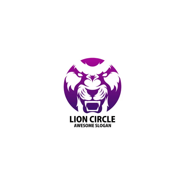 Lion Cercle Logo Conception Gradient Ligne Icône — Image vectorielle