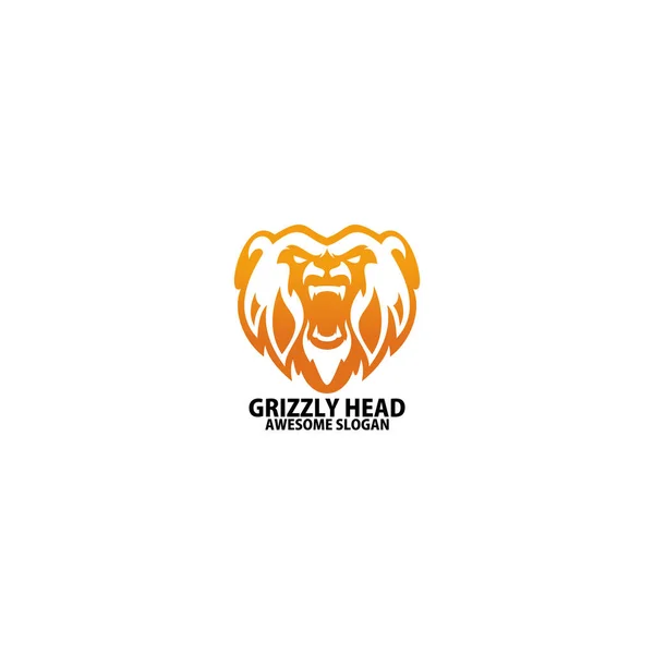 Grizzly Tête Logo Conception Dégradé Ligne Art — Image vectorielle