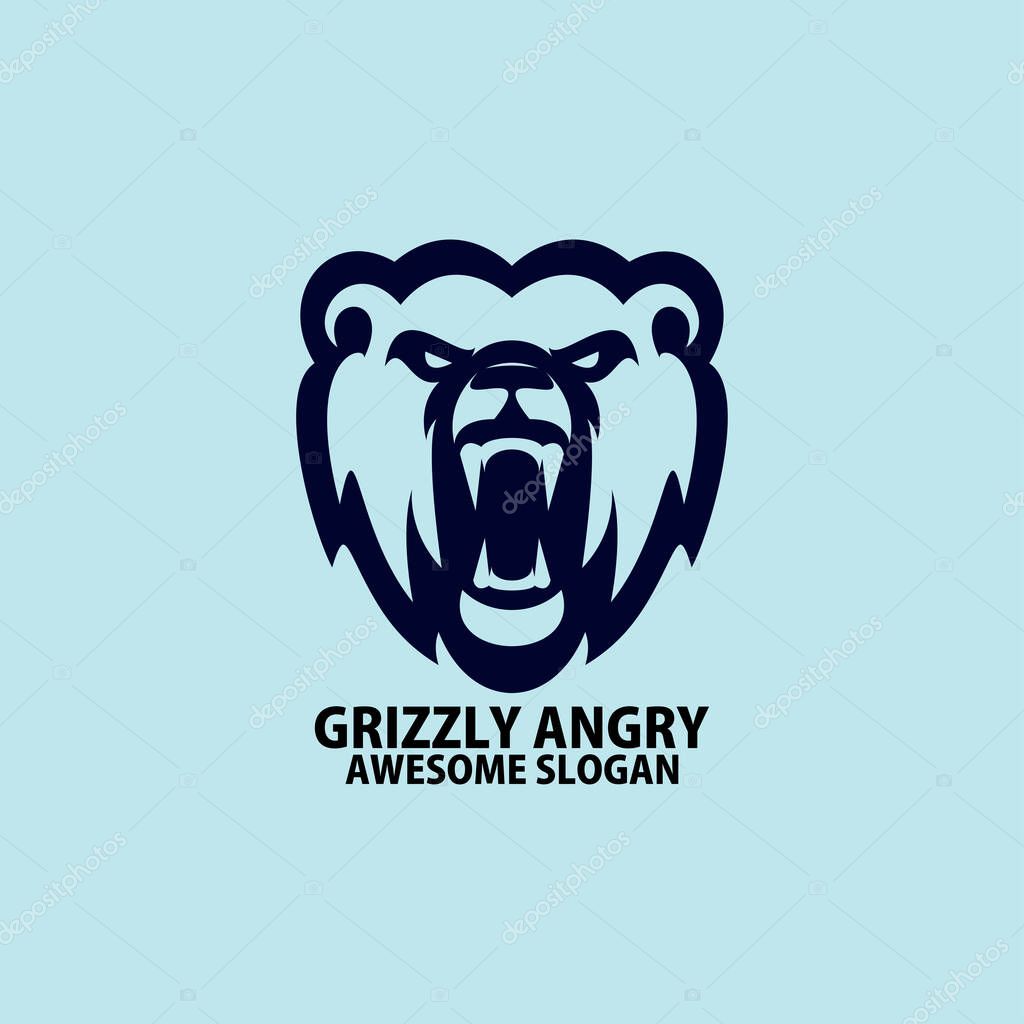 Grizzly head logo design line color