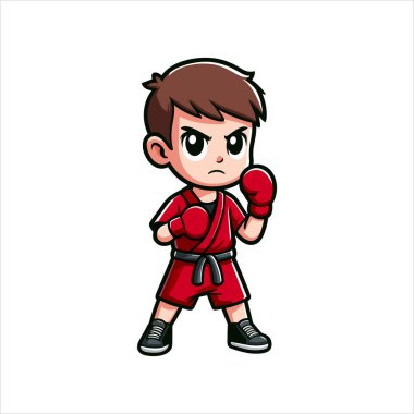 young boy fighter cartoon logo design