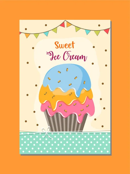 Векторные Сладкие Кексы Мороженым Сладкие Сладкие Десертные Карты Стиль Плоского — стоковое фото