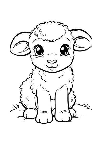Cute Cartoon Baby Goat Isolated White Background Vector Illustration — Stock Vector