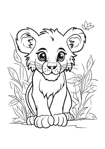 Bébé Lion Mignon Avec Des Éléments Floraux Illustration Vectorielle — Image vectorielle