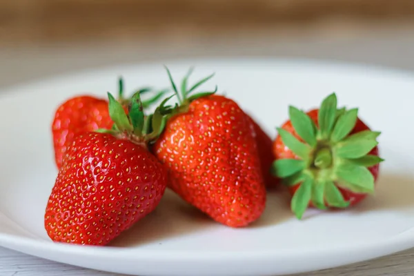 Dish Serving Aesthetic Photo Food Fresh Big Strawberries Diet Red — Foto de Stock