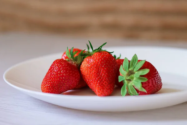 Dish Serving Aesthetic Photo Food Fresh Big Strawberries Diet Red — Stock Photo, Image