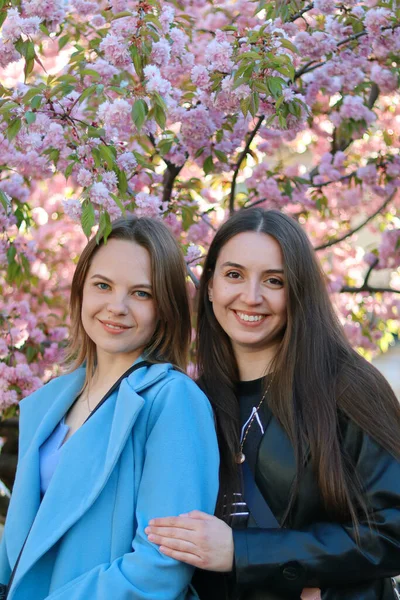 Πορτρέτο Δύο Ευτυχισμένα Κορίτσια Φιλενάδα Στη Φύση Λεσβιακό Ζευγάρι Όμορφα — Φωτογραφία Αρχείου