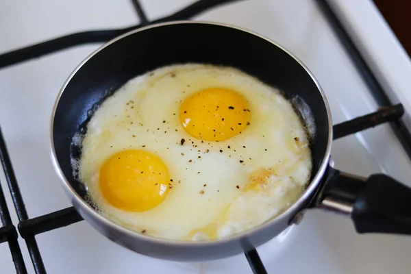 Huevos Fritos Una Sartén Cerrar Fried Huevos Idea Scrambled Eggs — Foto de Stock