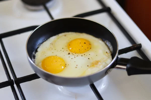 Huevos Fritos Pan Fried Huevos Idea Scrambled Eggs Savory Taste — Foto de Stock