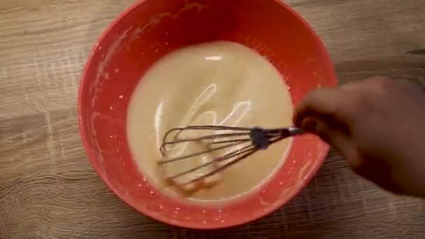 Preparing Batter Cream Mixing Whisk Home Baking Cooking Kitchen Preparing — Stock Video