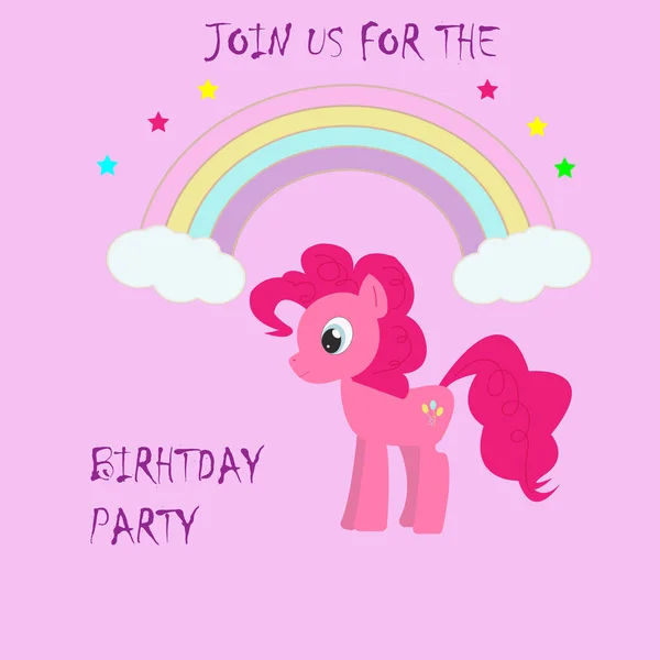 vector cartoon illustration of unicorn party card