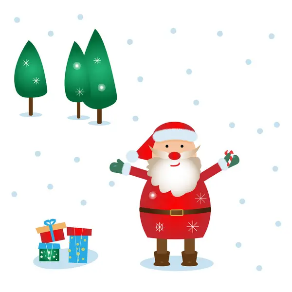 Papai Noel Com Presentes Árvores Cartão Natal Ilustração Vetorial — Fotografia de Stock