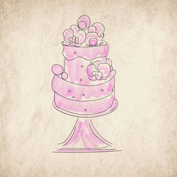 Birthday cake hand drawn outline doodle icon. Vector sketch illustration of decorated birthday cake