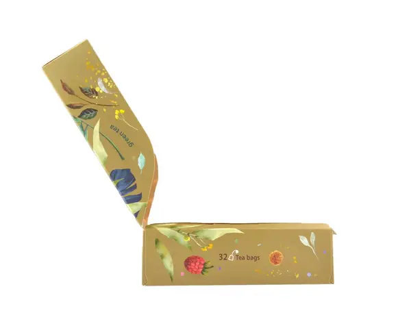 Kharkiv, Ukrayna 11 Mart 2024. Lovare, farklı tatlara sahip yeşil poşetli çay kutusu (altın mango, Kleopatra 'nın gecesi, çilekli marshmallow, bahamian soursop)