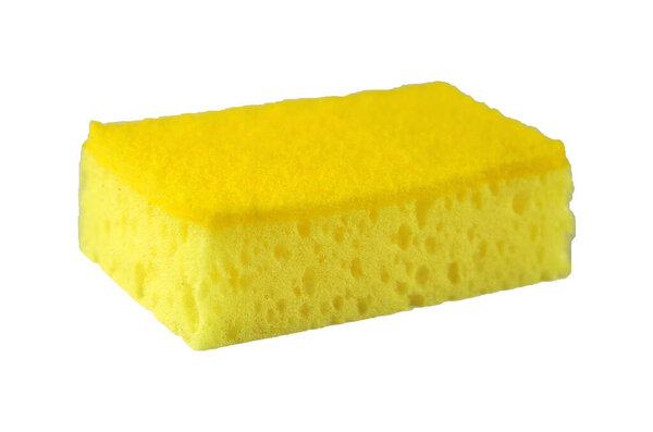 Yellow washing sponge for dishes isolated, side view