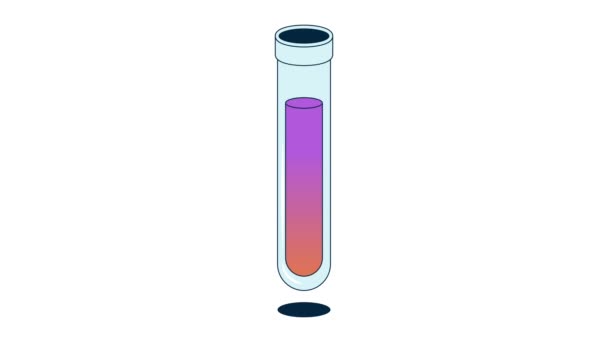 白い背景のテスト管の多色化された化学反応 2Dアニメーション — ストック動画