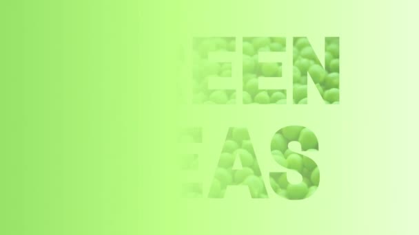 Inscriptie Tekst Green Peas Gemaakt Van Erwtenfoto Een Witte Achtergrond — Stockvideo