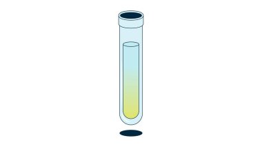 Glass test tube filled with a liquid and yellow sediment (precipitate) fraction; two separated layers of a solution clipart