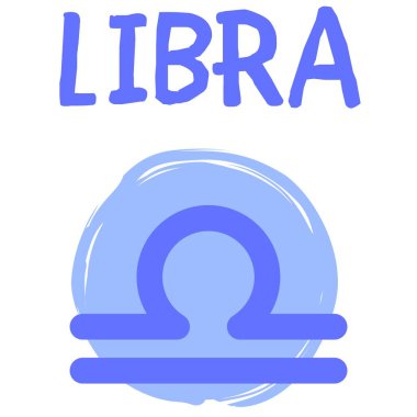 Terazi burcu (zodiac), mor ve mor renklerde, beyaz arkaplanda imzalı bir simge (resim)