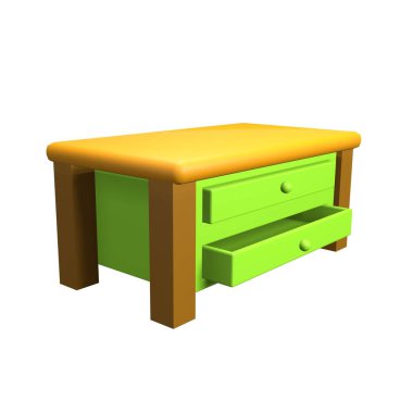 Parlak kireç ve ahşap komodin (komodin) 3D resimleme