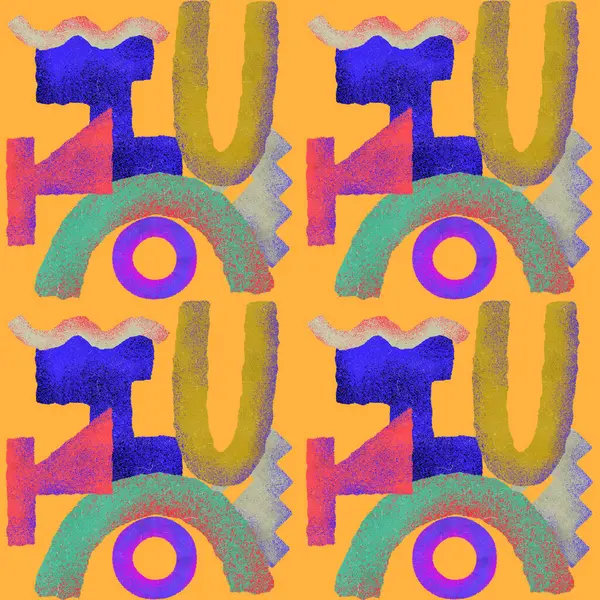 Sarı arkaplan üzerindeki farklı renklerin soyut tanecikli geometrik şekilleri, sonsuz desen (duvar kağıdı))