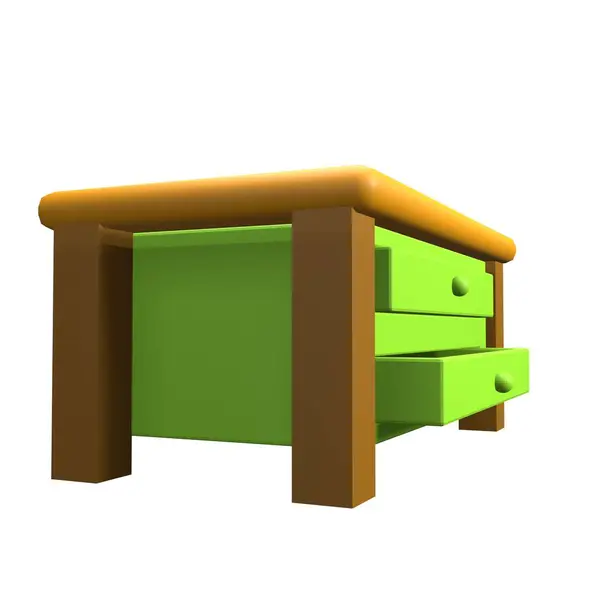 Parlak kireç ve ahşap komodin (komodin) 3D resimleme