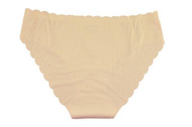 Bej dikişsiz (görünmez) kadın iç çamaşırı (iç çamaşırı, külot, külot) dalgalı kenar izole, üst arka görünüm